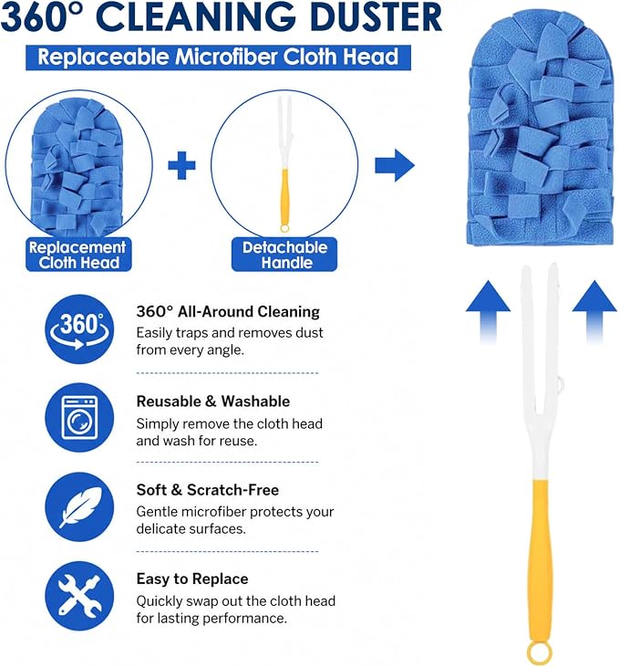 10 Pack Reusable Fleece Duster Refills with Detachable Handle, Washable Microfiber Dusters for Cleaning, 360° Dry Wet Microfiber Duster Refill Compatible with Standard Cleaning Handles (10)