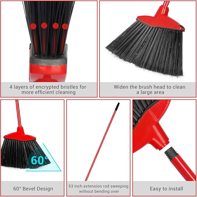 WILLBOND 20 Pcs Heavy Duty Broom Commercial Outdoor Indoor,Red