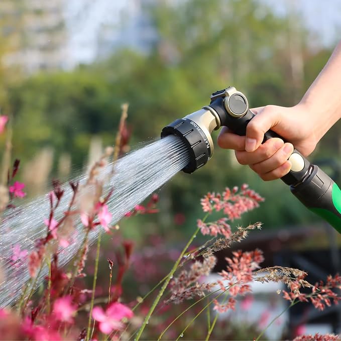 RESTMO Heavy Duty Hose Nozzle, Metal Garden Water Hose Sprayer | 7 Watering Patterns, Thumb Control, On Off Valve, Leak Proof Nozzle Sprayer for Watering Plants, Car & Pet Washing, Bronze