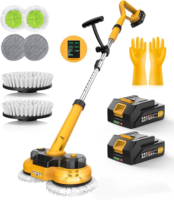 qimedo Cordless Electric Mop M1, 2-in-1 Spin Mop & Floor Scrubber | 800RPM electric floor Machine, 6000mAh Battery, Smart Display, LED Light & Water Spray for hardwood, tile and laminate floors