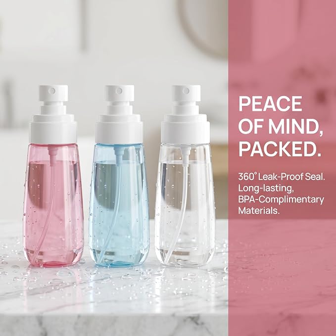 Spray Bottle Travel Size,100ml/3oz Fine Mist Hairspray Bottle for Essential Oils, Empty Airless Makeup Face Spray Bottle Clear Refillable Travel Containers for Cosmetic Skincare Perfume (3pcs)