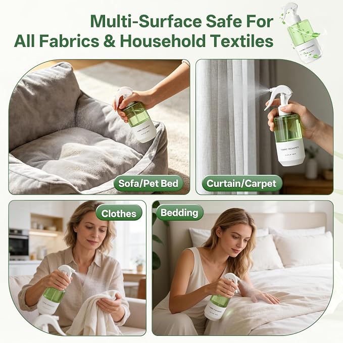 Odor Eliminator Fabric Spray Freshener, Long-Lasting Herbal Scent | Clothes & Room Deodorizer, Linen Spray, for Couches, Carpets & Bedding, Alcohol-Free, Safe for Kids & Pets, 10.14 OZ, 2-PK