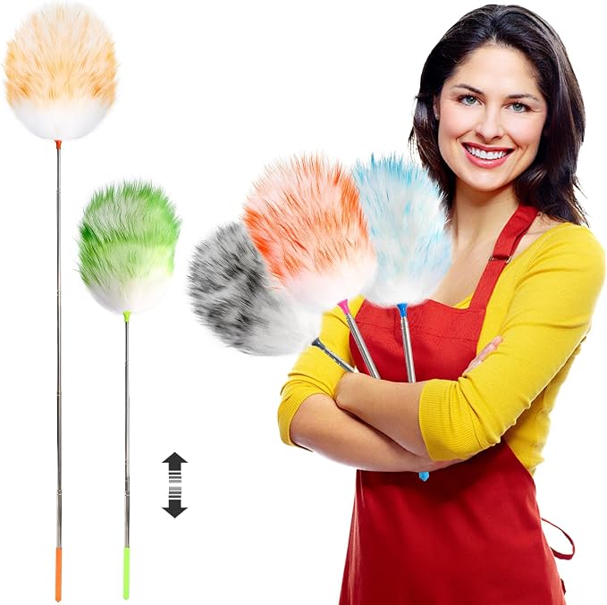 NEWONG 5 Pcs Extendable Lambswool Duster, 35-55'' Aluminum Handle | 5 Pcs set, 35-55 in reach, Natural lambswool head, Aluminum handle, Reusable for ceilings, fans and furniture