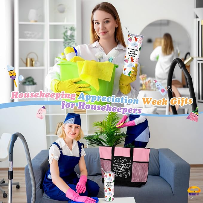 Sieral Housekeeping EVS Week Appreciation Gift, Housekeeper, Royal Blue | Insulated Tumbler 20oz & Large Tote Bag Set for Women Custodian School Healthcare Cleaning Crew House Cleaner Maid Janitor