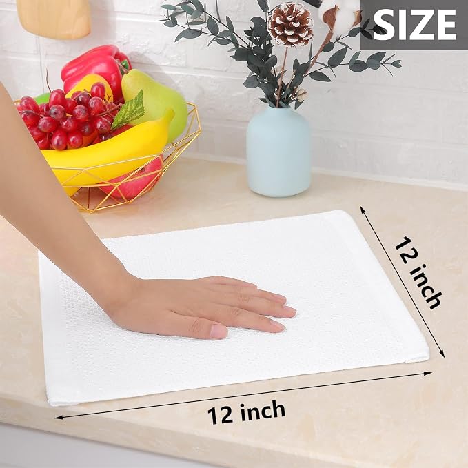 Homaxy 100% Cotton Waffle Weave Kitchen Dish Cloths 24-Pack, White | 12 x 12 Inches, Ultra Soft Absorbent Dish Towels, Quick Drying Dish Rags with Hanging Loop