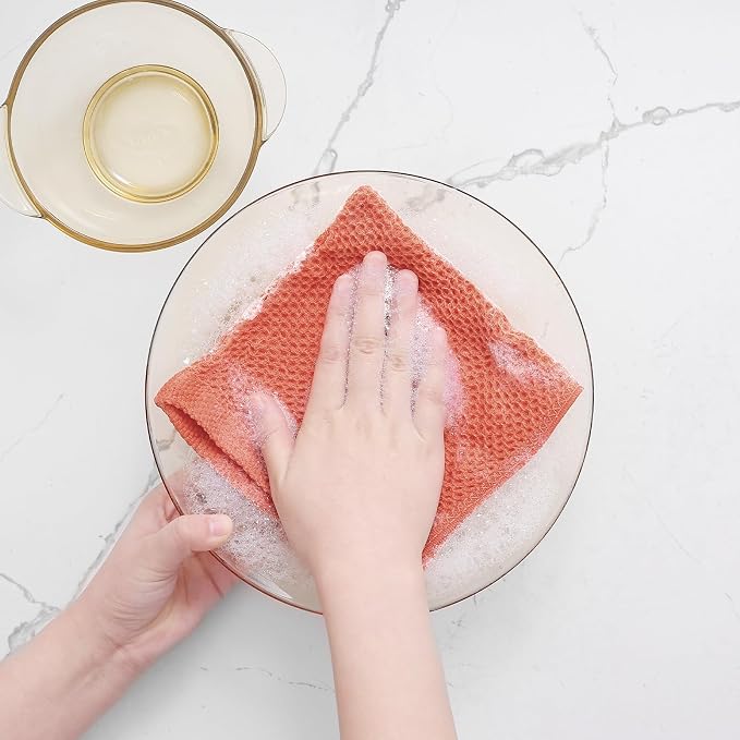 Homaxy 100% Cotton Waffle Weave Kitchen Dish Cloths 8-Pack, Coral | 12 x 12 Inches, Ultra Soft Absorbent Dish Towels, Quick Drying Dish Rags with Hanging Loop