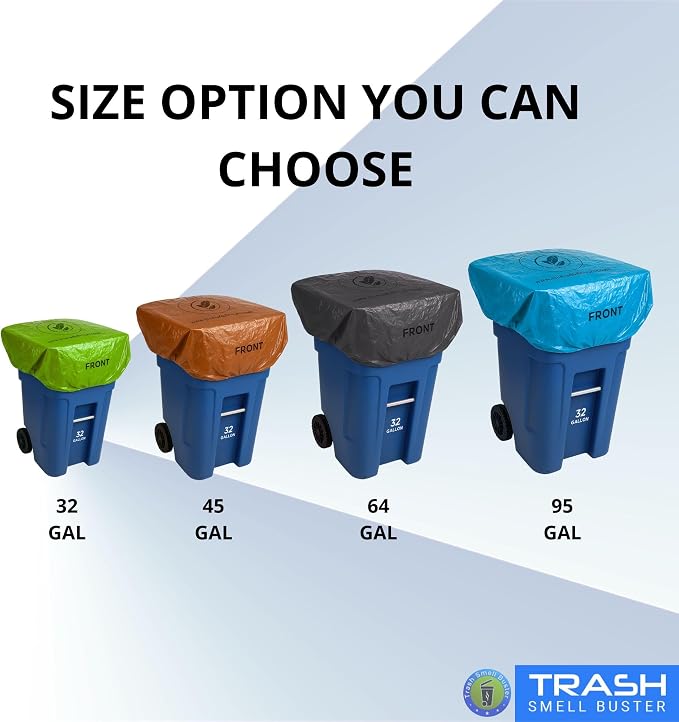 95 Gallon Trash Can Cover, Outdoor Lid Cover with Elastic Fit, Odor Control, Weather Resistant, Reusable, Lemon Scented, 1 Pack