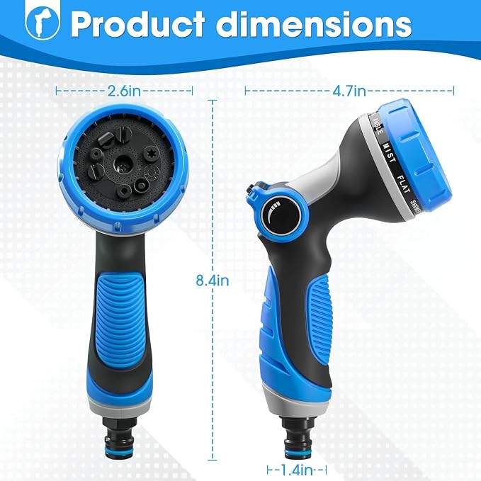 Garden Hose Nozzles,Hose Spray Nozzle with Adjustable 10 Watering Patterns | Slip Resistant High Pressure Thumb Control Water Hose Nozzle Sprayer for Plants & Lawns Watering Car Washing and Pet Bathing