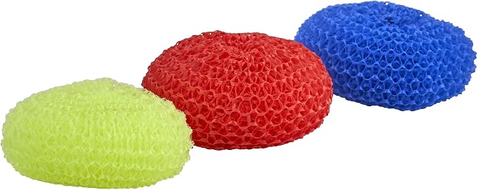 Nylon Scouring Pads-Dish Scrubber, for Dishes, Pots, and Stoves, Durable Mesh Scourers, for Tough Cleaning. Nylon Dish Scrubbers, Pack of 3, Assorted Colors (Superio)