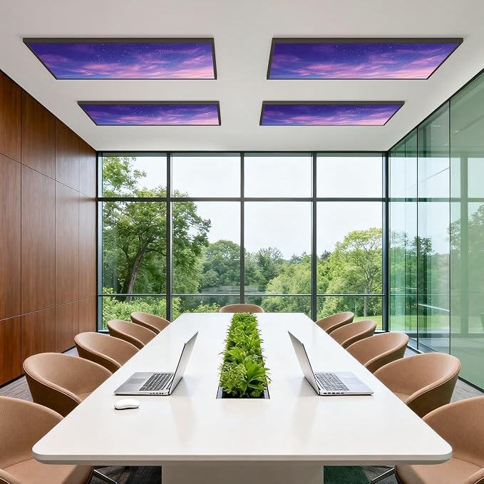 4 Pack Fluorescent Light Covers for Ceiling Lights View Evening Purple Sky Clouds Stars Abstract Decorative Magnetic Light Cover Light Filters for Classroom Office Home