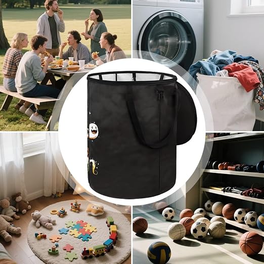 doginthehole Halloween Decorations Collapsible Trash Can with Lid Cute Black Cat Pumpkin Garbage Can Waterproof Portable Waste Bin for Camping, Yard, Picnic, Patio Halloween Party Supplies Fall Decor