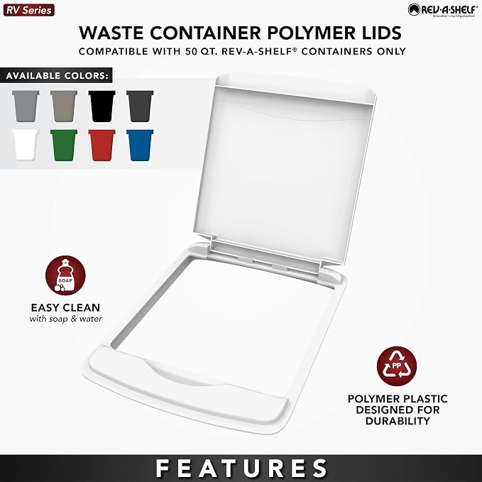 Rev-A-Shelf 50 Qt Under Sink Garbage Can Lid for Base Kitchen and Bathroom Cabinet, Replacement Plastic Trash Bin Lid Only, Silver, RV-50-LID-17-1