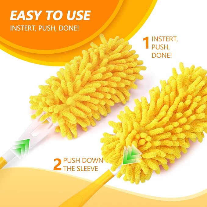 Reusable Chenille Duster Refill Compatible with Swiffer Duster | 360 Heavy Duty Dusters Refills - Washable Microfiber Ceiling Fan Duster for Swiffer Dusters, 4 Pack(Handle is Not Included)