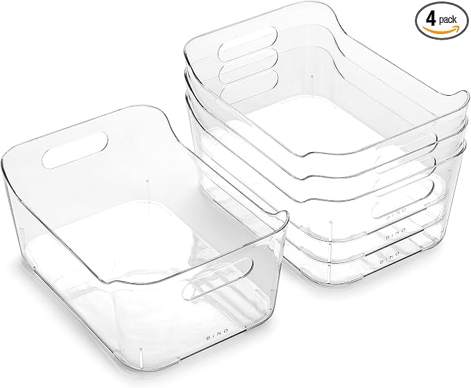 BINO | Plastic Organizer Bins, Small - 4 Pack | The SOHO Collection | Multi-Use Plastic Bin | Pantry & Freezer Organizer Bin | Storage Containers | Bins for Home & Kitchen Org