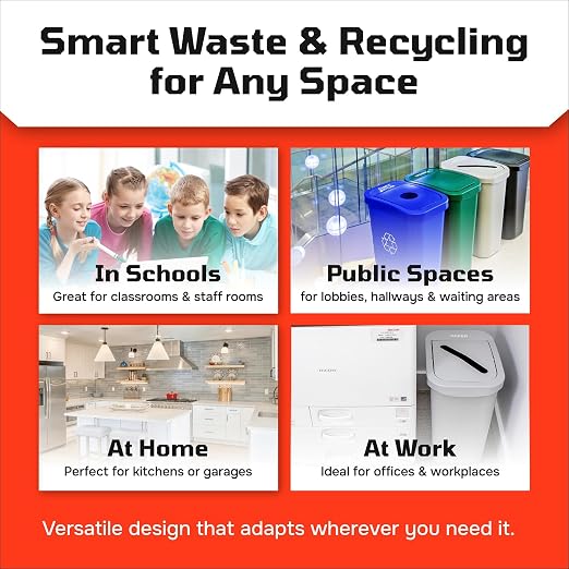 City Box Triple Bin Stream 10 Gallon Recycling Bin and Waste Sorting | Each Bin is 10 Gallons, Recycling Station Sorts Trash, Recycling, and Organic Waste | Great for Commercial Offices