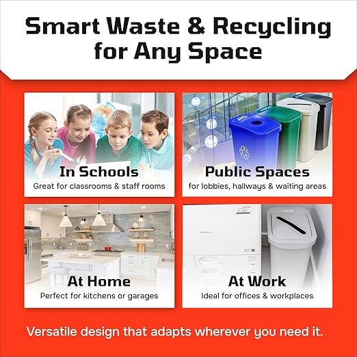 City Box Recycling Plastic Trash Can with Lid for Office | Available 7 & 10 Gallon Sizes, Durable Plastic Construction, Secure Lid, Lightweight Design Indoor Recycling bin for kitchen