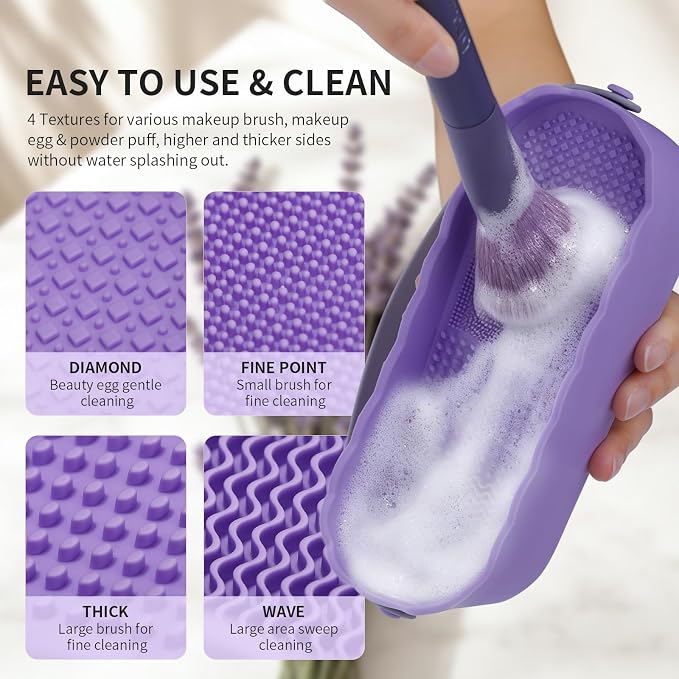 DUcare Makeup Brush Cleaner 4 in 1 Makeup Brushes Sponges Cleaning Mat Removes Cosmetic Color Brush Cleaner Pad for Cleaning Makeup Sponges Brushes Purple