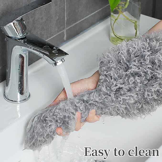 20FT Long Duster for High Ceilings, 3.4-14FT Cobweb Duster with Extension Pole, High Reach Duster Kit with Washable Head for Cleaning Ceiling Fans, Ceilings, Cobwebs