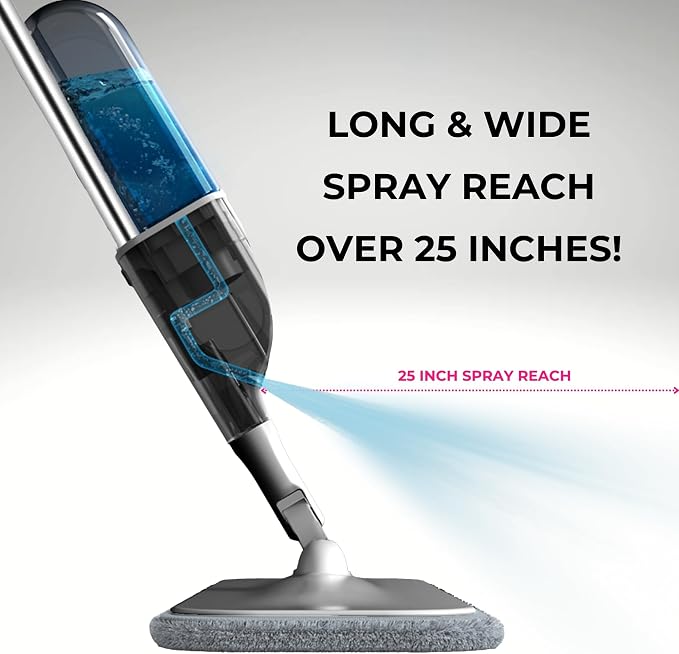 True & Tidy Spray Mop for Floors -Refillable Bottle, Machine Washable Pads