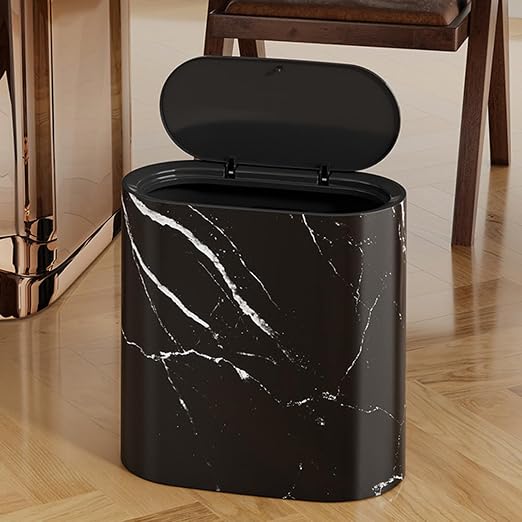 Slim Trash Can with Lid, 2.6 Gallons / 12 Liter Compact Plastic Small Slim Garbage Can with Lid,Easy to Clean Durable Trash Bin for Bedroom,Bathroom,Kitchen,Compact Spaces,Office,Dorms