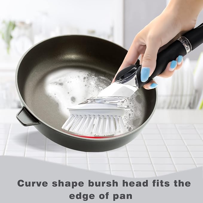 4 Pack Dish Brush Refills for OXO/RIMAY Soap Dispensing Dish Brush | Nylon Bristles Brush Head Replacements for Kitchen Soap Dispensing Scrubber Non-Scratch Brush Refills for Pots Pans and Sink