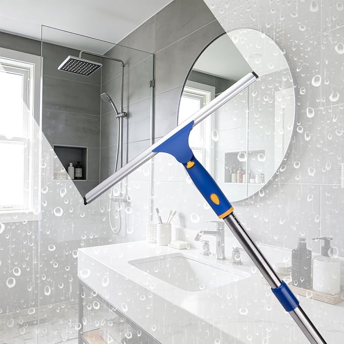 14 inch Rotatable Shower Squeegee for Glass Doors, Multi-Purpose Window Squeegee with Refill Rubber Blade, Bathroom Cleaner Tool for Shower Door Window Mirror Wall Car Windshield