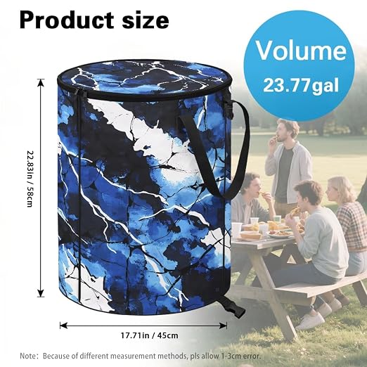 BIGCARJOB Blue Camo Large Trash Can with Lids, Camping Trash Can Collapsible Garbage Cans Water Resistant Garbage Bin Storage for Outside, 22.83x17.71 in