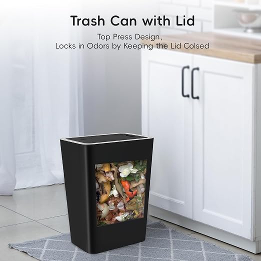 Lysam 4 Gallon Trash Can 3 Packs, Bedroom Trash Can with Lid & Trash Bags | Small Garbage Can Press-Top for Dog & Child Proof, Oder Seal, Waste Basket for Bedroom, Office, Living Room, Bathroom, Grey