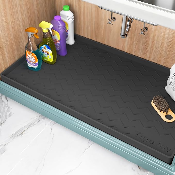 TigeJoy Under Sink Mats for Kitchen Waterproof 34" x 22", Cabinet Liner | Leak-Proof Silicone Mat Sink Protector, Kitchen Essentials Organizer and Storage,Boot or Shoe Tray, Pet Feeding Mat