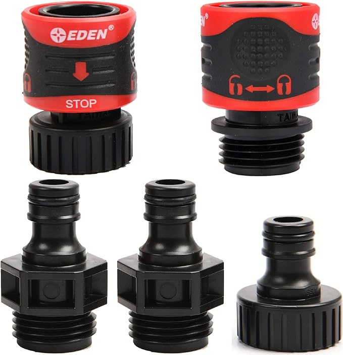 Eden 95210 Premium Garden Hose Quick Connect Set | 5-Piece Snap & Lock Fittings with Water Stop & Secure Twist-Lock Design