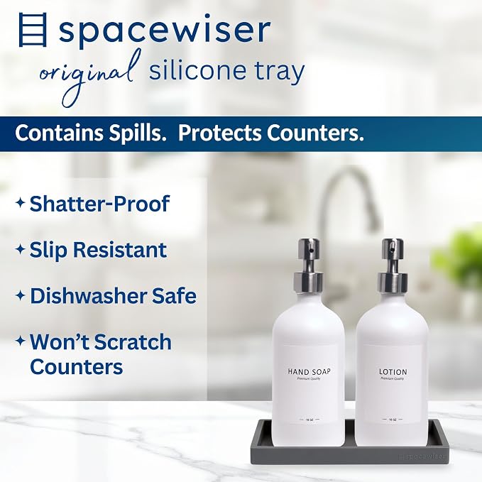 Spacewiser Countertop & Vanity Silicone Tray - Small 7.7" Kitchen Soap Tray | Kitchen Sink Soap Tray, Dish Soap Tray for Kitchen Counter, Bathroom Tray, Silicone Soap Dispenser Tray & Sponge Holder