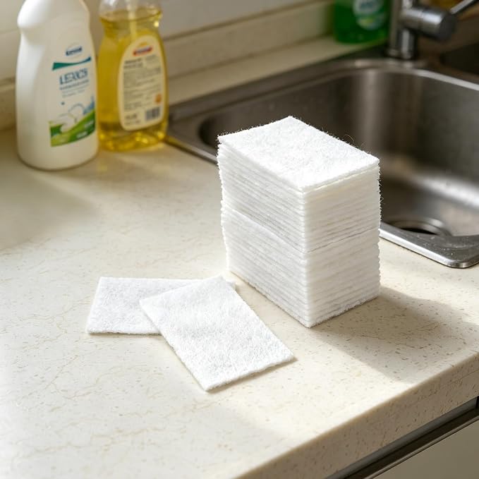24 PCS White Scour Pads Non Scratch Non Woven Multipurpose Abrasive Scrubber Sponge for Multi Surface Cleaning Polishing (6 X 9 inch)