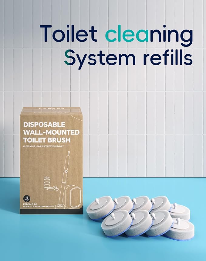 Disposable Toilet Cleaning System - Toilet Brush Kit with 36 High-Performance Refills, Wall Mounted Toilet Brush and Holder for Deep Cleaning Bathroom (Toilet Brush+18 Refills)