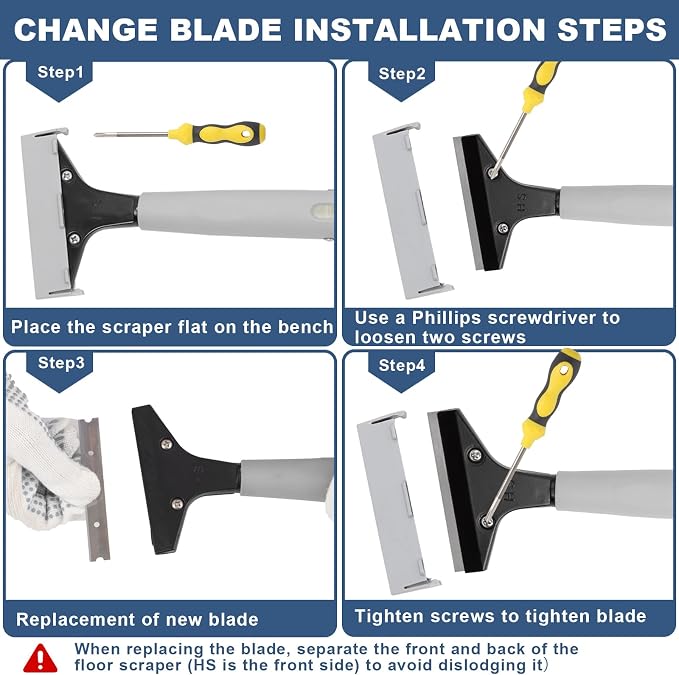 Floor Scraper Long Handle, 31" to 61" Gum Scraper Tool for Floor Cleaning Tile Wall Gum Paint with 4 inch Scraper Blade Long Handle Sturdy and Durable (31“-61”)