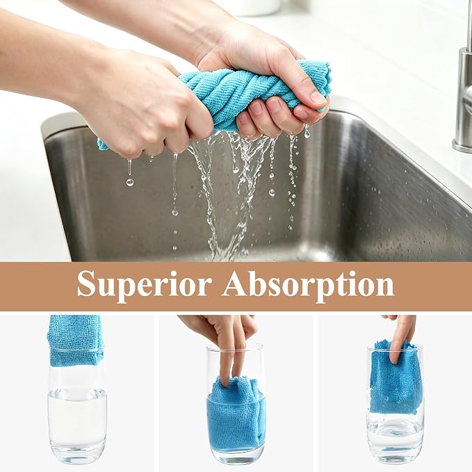 30 Pack Microfiber Cleaning Cloths, Dish Towels for Kitchen, Car, Bathroom | Cleaning Rags for Window, Household, Ultra Absorbent Cleaning Supplies, Lint Free, Streak Free, Reusable & Washable (Blue)