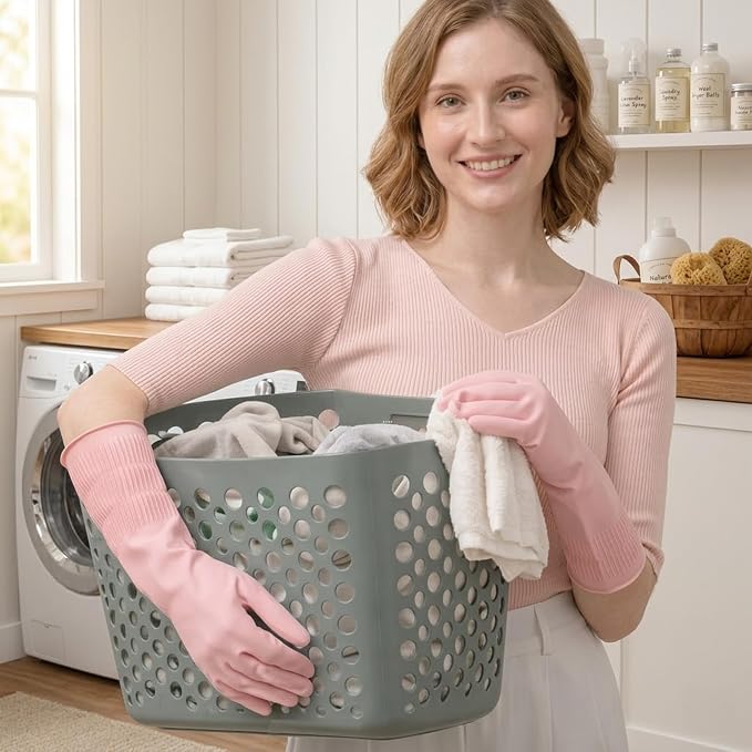 Rubber Dishwashing Gloves, Reusable Cleaning Gloves with Long Cuffs
