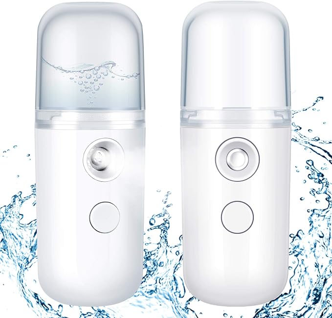 Honoson 2 Pack Nano Facial Mister for Lashes Sprayer,White | USB Rechargeable Handheld Humidifier with Eyelash Extensions, 1 Oz Portable Sprayer Ideal for Makeup Skin Hydration