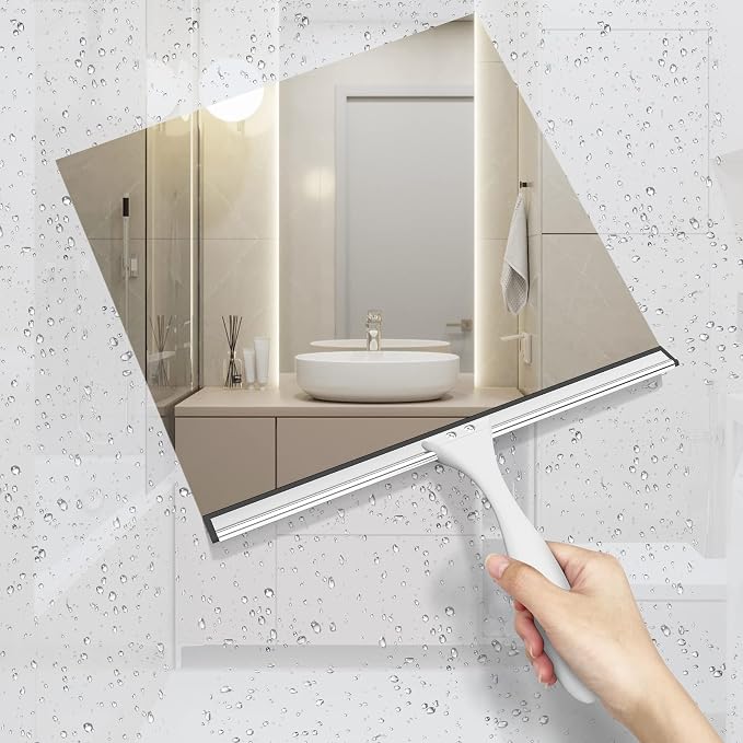 AmazerBath Squeegee for Shower Glass Door, Shower Squeegee for Glass Doors - All-Purpose Squeegee with Hook for Shower Doors, Windows, Mirrors, Tiles and Car Glass, 12 Inches (Pack of 3)