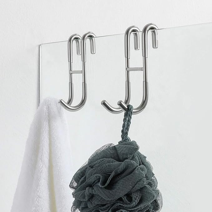 12-Inch Shower Squeegee Set, Includes Shower Door Hook and Adhesive Hook, Squeegee for Shower Doors, Mirror and Window, Silver (Pack of 3)