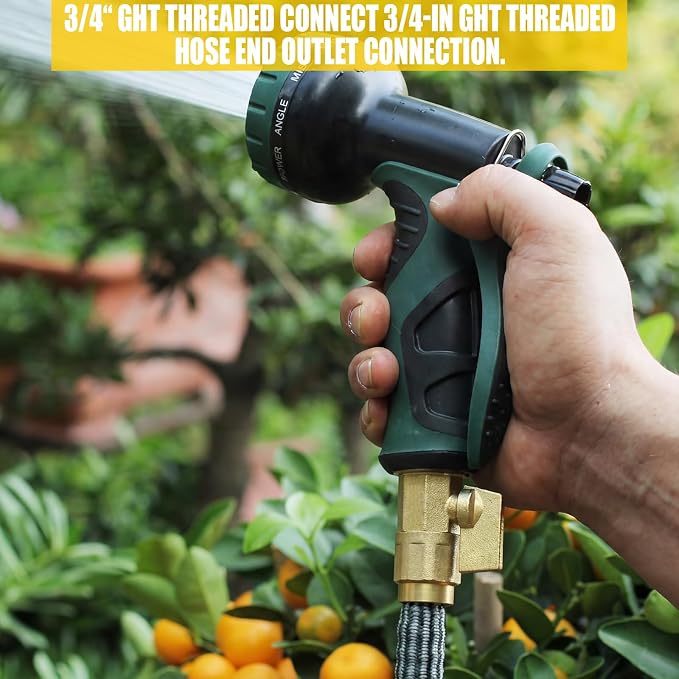 Hicarer Expandable Garden Hose Repair Kit with Shut Off Valve, 4 Set Heavy Duty Brass Telescopic Hose Adapter Fittings for Retractable Water Hoses with 3/4'' Rubber Gaskets