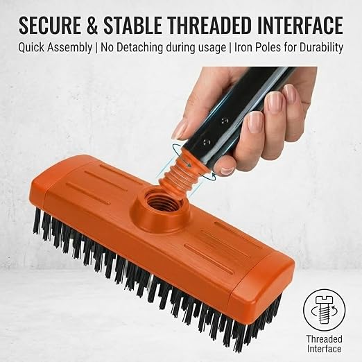 3 in 1 Floor Scrub Brush with Long Handle, Deck Weed Tool | High-carbon steel bristles and versatile heads clear patio moss, concrete stains, and driveway crevices without bending