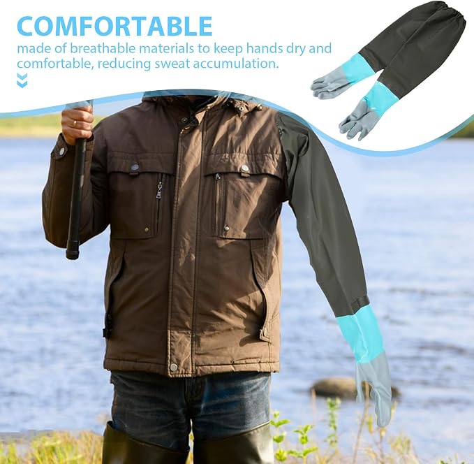 Holibanna Long Sleeve Pvc and Cloth Splashproof Gloves for Car Washing and Pond Cleaning, Comfortable and Multifunctional Use with Extra Long Sleeve Design for Sturdy Protection