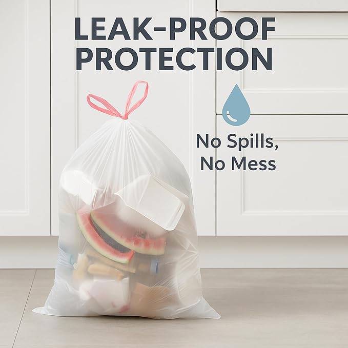 13 Gallon Tall Kitchen Trash Bags Drawstring, 120 Count White Garbage Bags | Leak Resistant & Tear Resistant, Easy Tear-Off Roll, Unscented Trash Can Liners for Standard Kitchen Bins