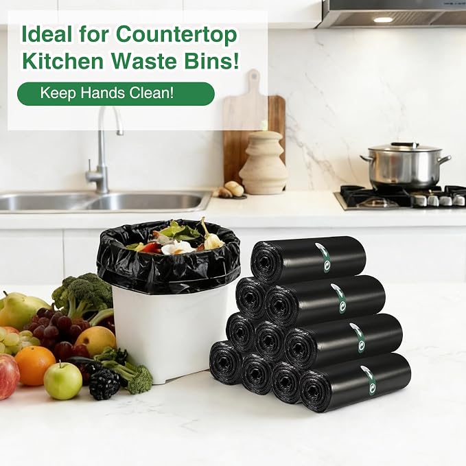 100 Counts 2.6 Gallon Trash Bag Drawstring Small Trash Bags, Thick Pre-separated Garbage Bags, Trash Bin Liners, Suitable for bathroom, kitchen, bedroom, office (Black)