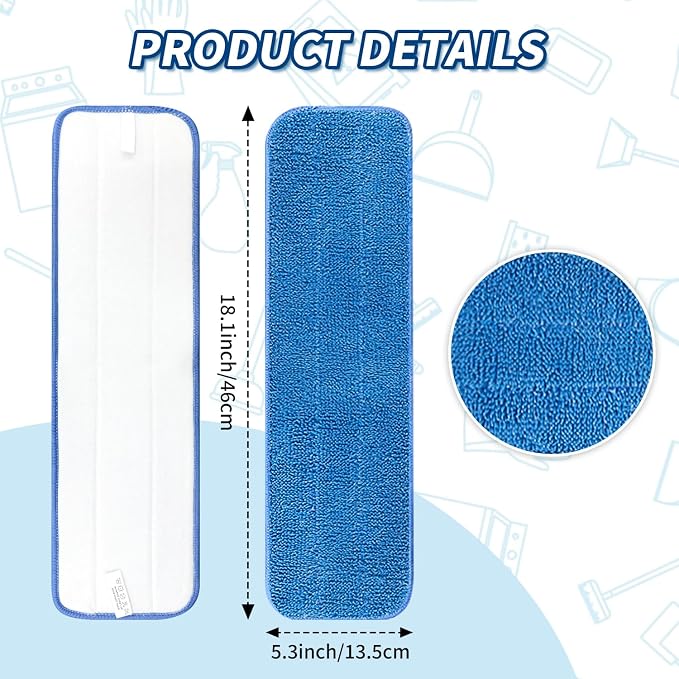 GEMLORD 20 Pieces Microfiber Cleaning Pads Compatible with Bona Mop, Washable and Reusable 18 Inch Mop Pad Refills for Hardwood, Tile & Multi-Surface Floors
