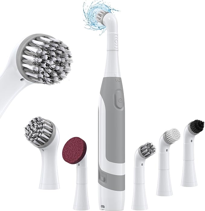 kHelfer Electric Cleaning Brush with Battery Power, Electric Grout Brush | Lightweight & Waterproof, 5 Brush Heads, Stainless Steel Wire Brush, Cleaning Brush for Grout, Tile, Corner, Crevice, Kitchen