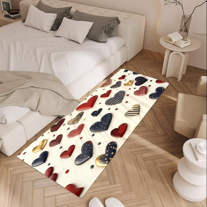 Valentine's Day Heart Laundry Room Rug Runner 20x47 Inch Waterproof Non-Slip Floor Mat - Washable Laundry Pad for Front Load Washer Dryer,Machine Washable Mudroom Kitchen Bathroom Decor,Mother's Day