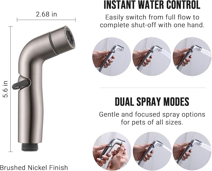 G-Promise Dog Shower Attachment with Flow Control | High Pressure, with Flow Control Lever, Extra Long Hose, Easy to Install, No-Drill Hook Mount