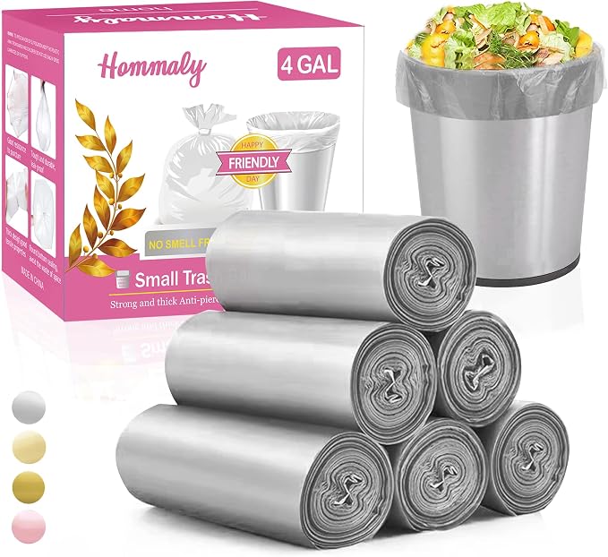 4 Gallon 180pcs Small Silver Grey Trash Bags Strong Garbage Bags, Bathroom Trash Can Bin Liners, Plastic Bags for Office, Waste Basket Liner, Fit 12-15 Liter, 3.5,4,4.5 Gal（Silver Grey 180）