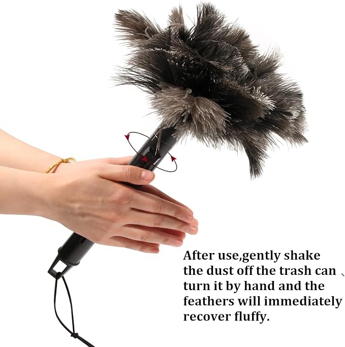Retractable Ostrich Feather Duster for Cleaning, 15 Inch Fluffy and Natural Feather Duster with Retractable Handle， Reusable Eco-Friendly Handheld Cleaning Supplies(5PCS)